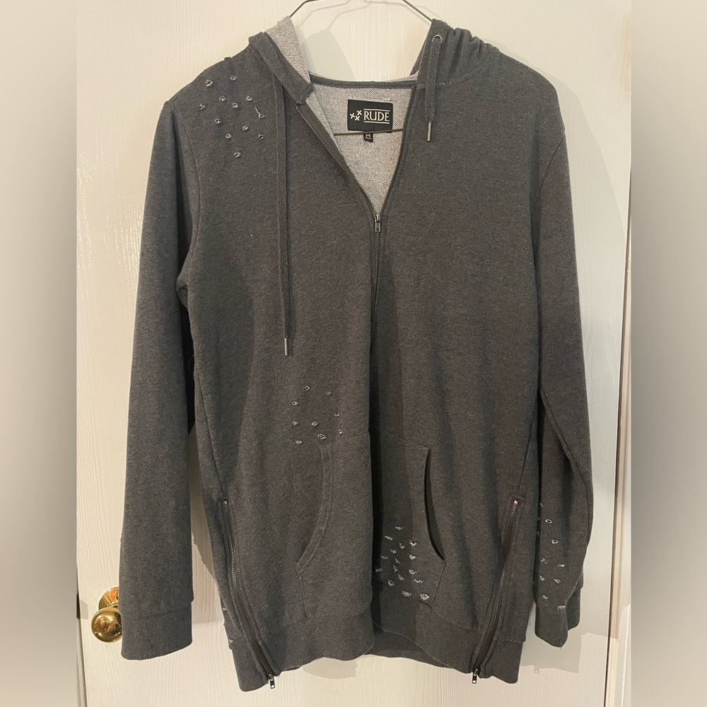 NWOT RUDE Gray Zip Up Hoodie